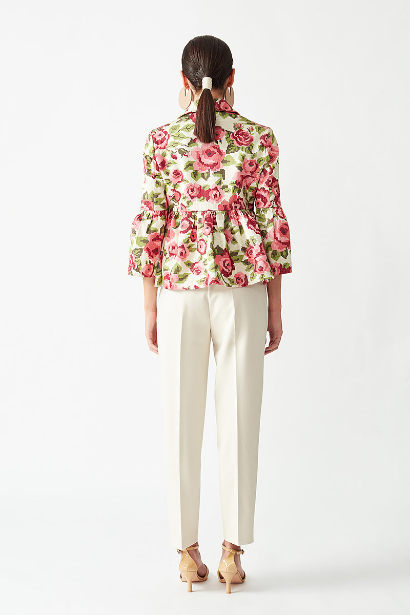 Rose Embroidered Jacket with Peplum Sleeves