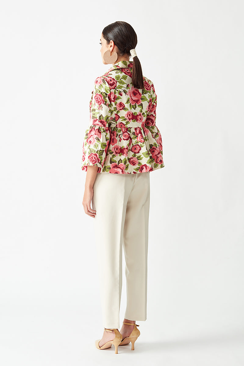 Rose Embroidered Jacket with Peplum Sleeves