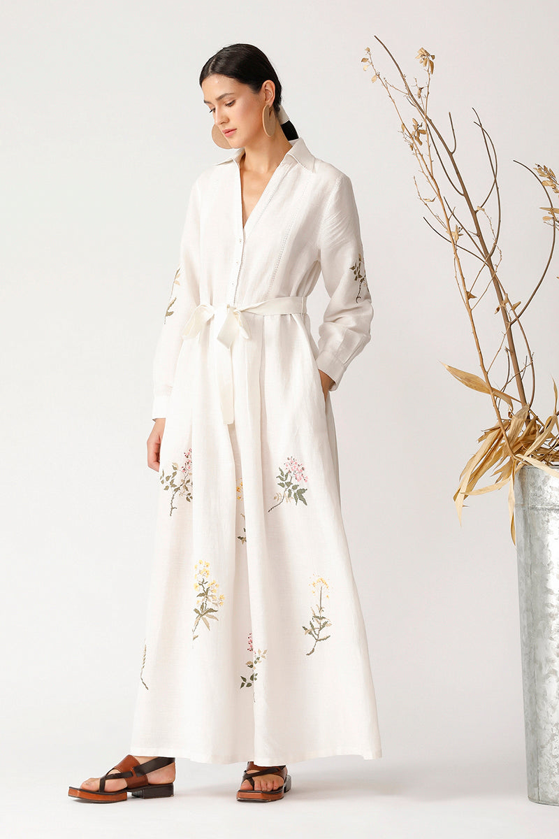 OAK COLLARED TWIG EMBROIDERED DRESS